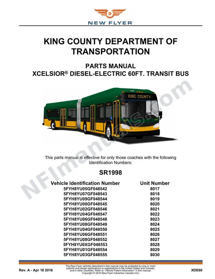 SR1998 Parts Manual, King County Department of Transportation first-page preview