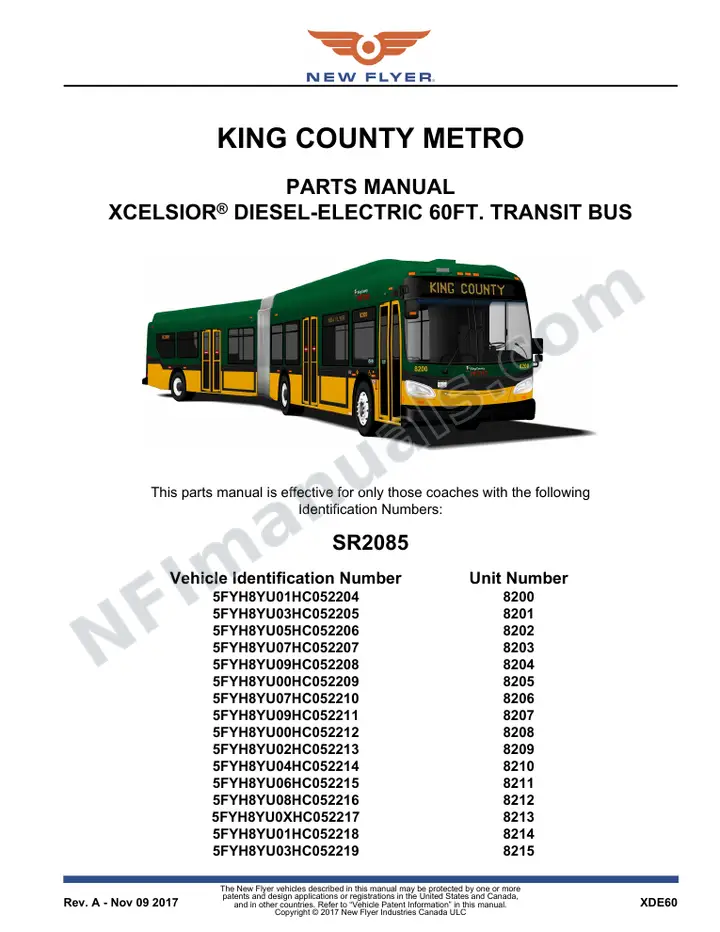 SR2085 Parts Manual, King County Metro first-page preview