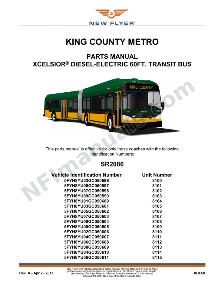 SR2086 Parts Manual, King County Metro first-page preview