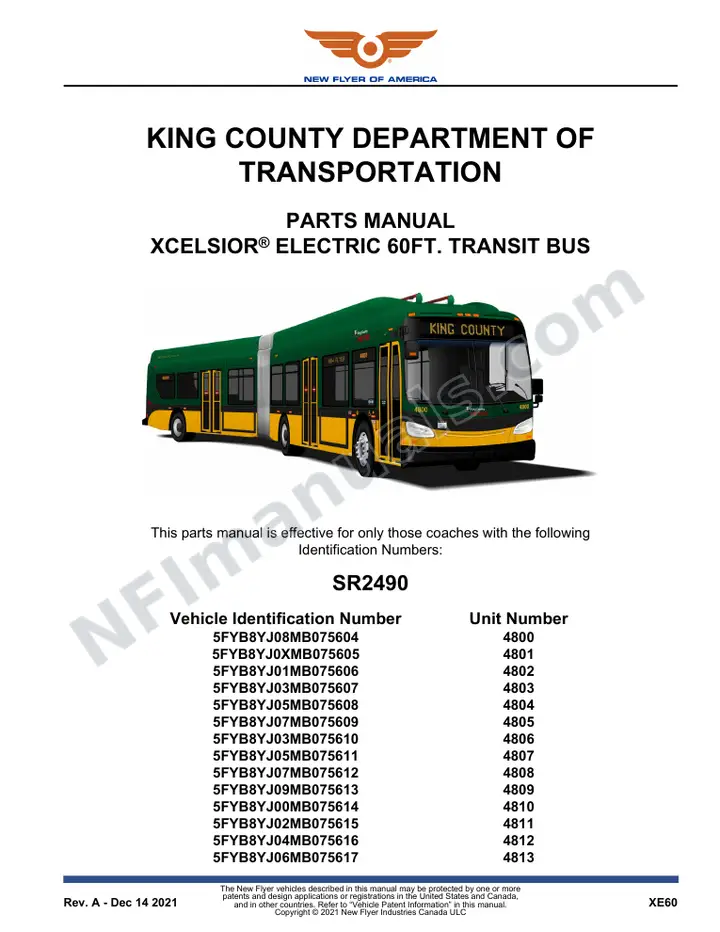 SR2490 Parts Manual, King County Department of Transportation first-page preview