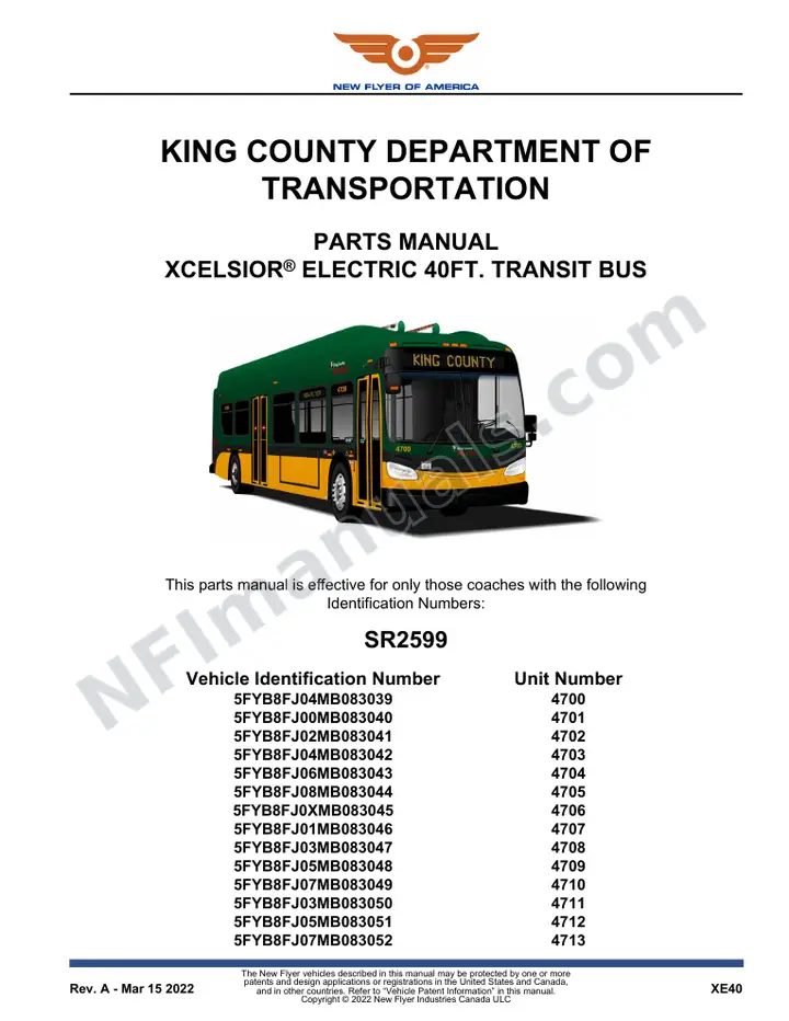 SR2599 Parts Manual, King County Department of Transportation first-page preview