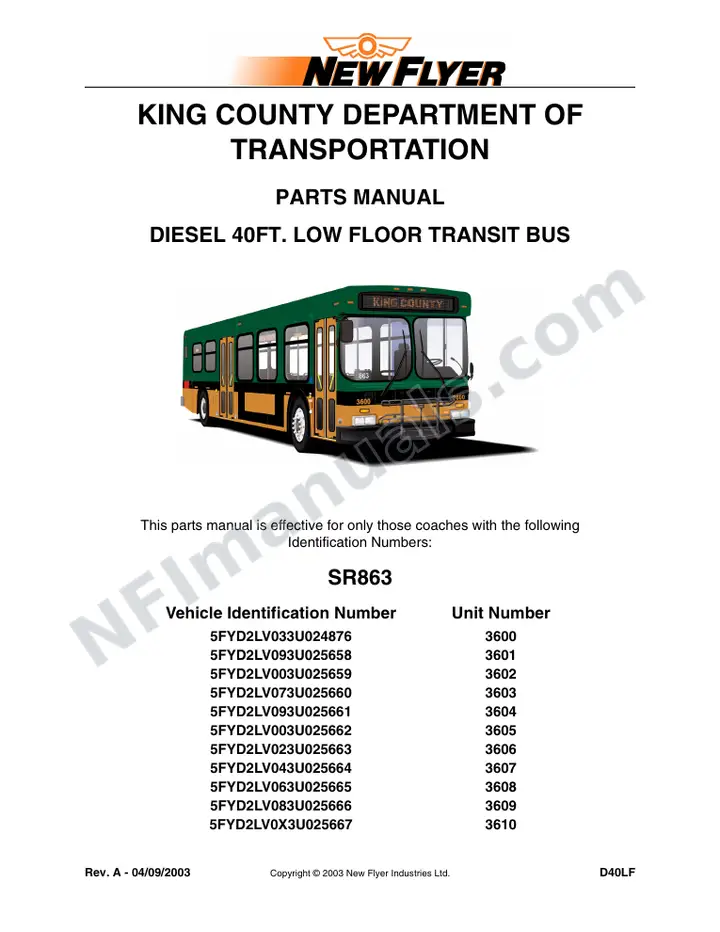 SR863 Parts Manual, King County Department of Transportation first-page preview