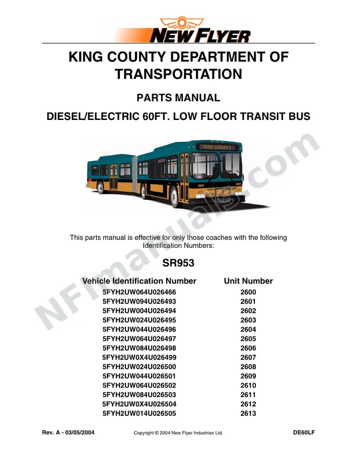 SR953/980 Parts Manual, King County Department of Transportation first-page preview