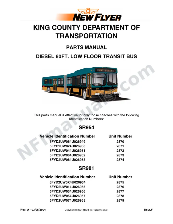 SR954/981 Parts Manual, King County Department of Transportation first-page preview