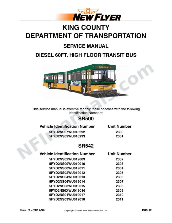 D60HF Service Manual, King County Department of Transportation first-page preview