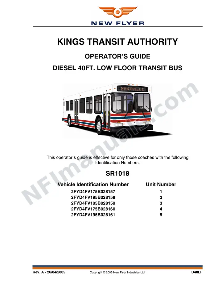 New Flyer D40LF Manual Package - Kings Transit Authority included manual preview
