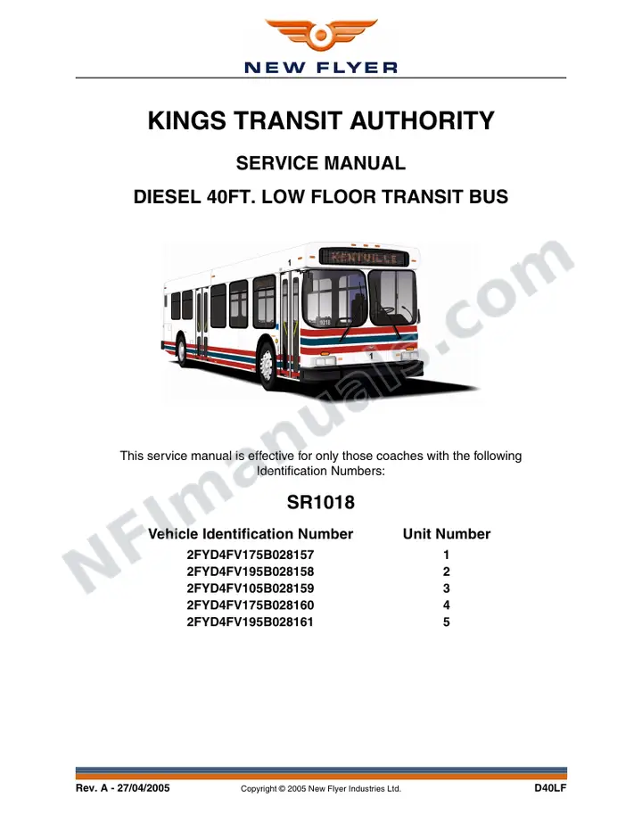 SR1018 Service Manual, Kings Transit Authority first-page preview