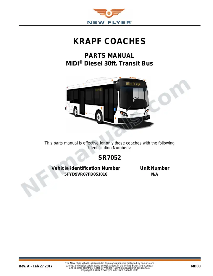 SR7052 Parts Manual, Krapf Coaches first-page preview