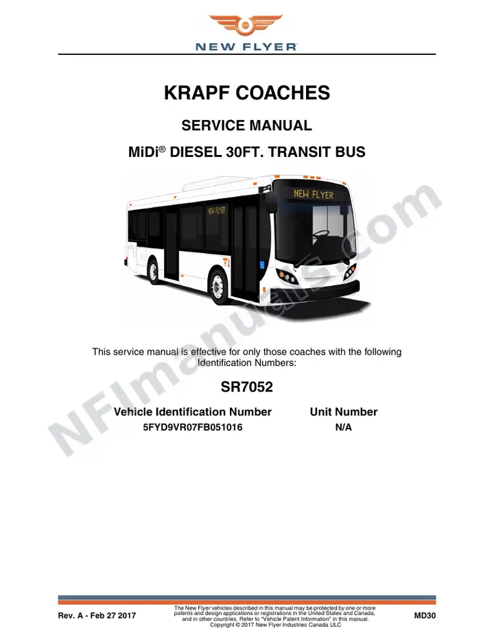 SR7052 Service Manual, Krapf Coaches first-page preview