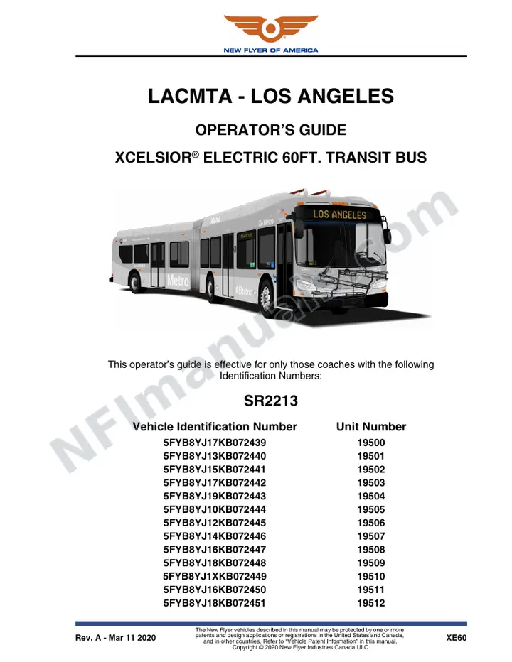 New Flyer XE60 Manual Package - LACMTA - Los Angeles included manual preview