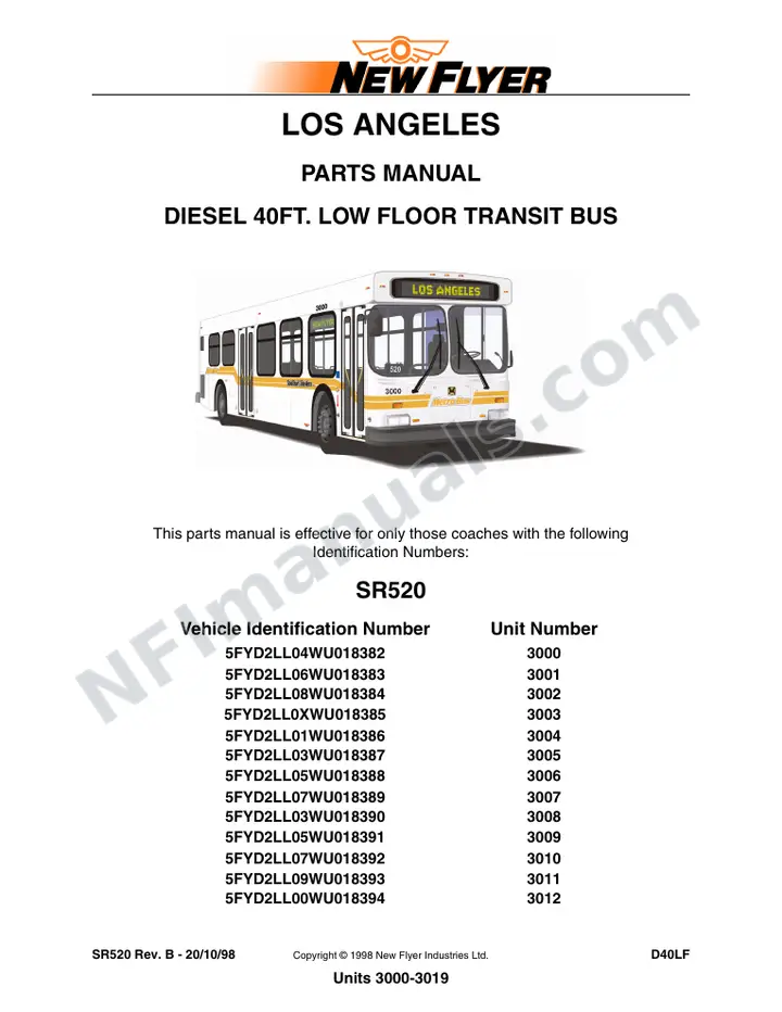 Units 3000-3019 Parts Manual, Los Angeles (SR520 ) first-page preview