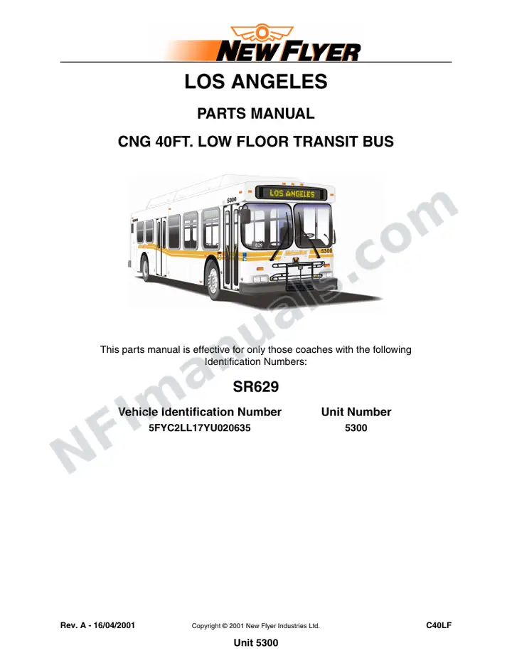 Unit 5300 Parts Manual, Los Angeles (SR629) first-page preview