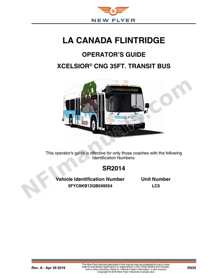 New Flyer XN35 Manual Package - La Canada Flintridge included manual preview