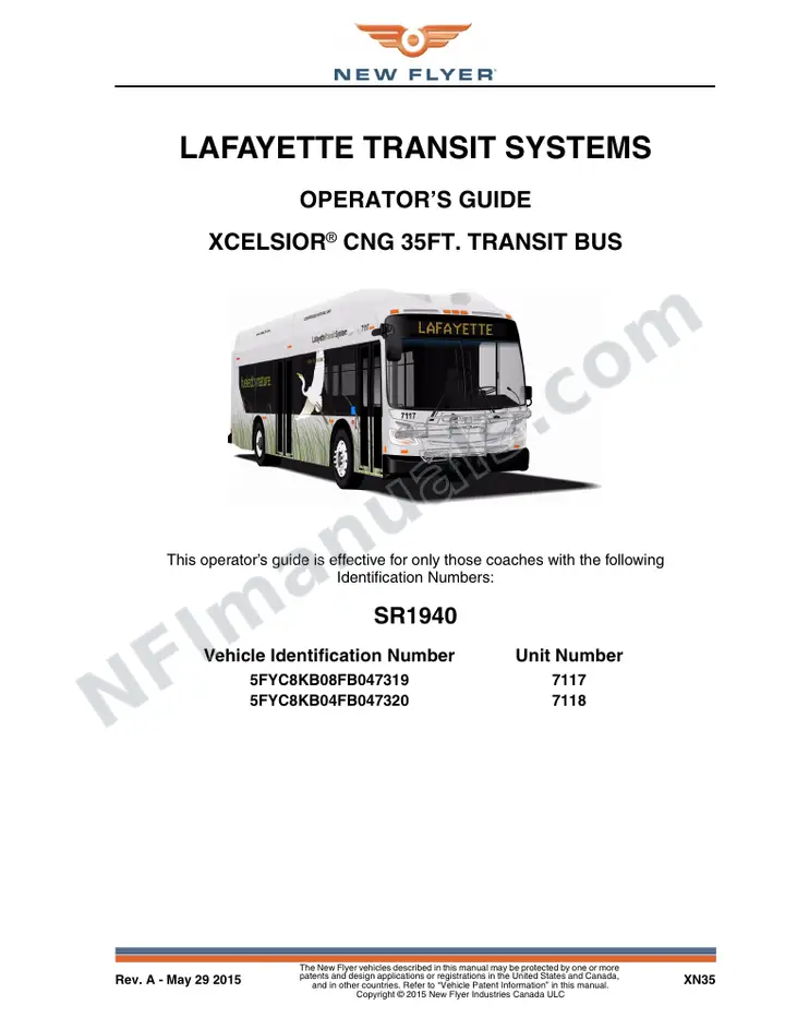 New Flyer XN35 Manual Package - Lafayette Transit System included manual preview