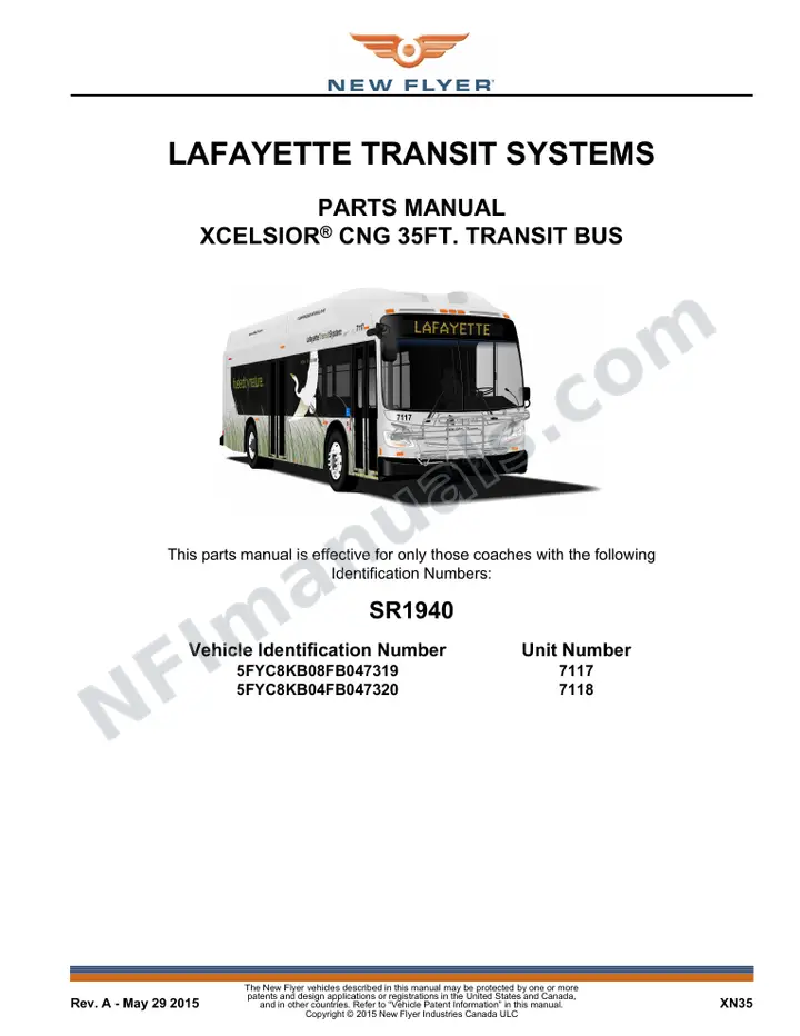 SR1940 Parts Manual, Lafayette Transit Systems first-page preview