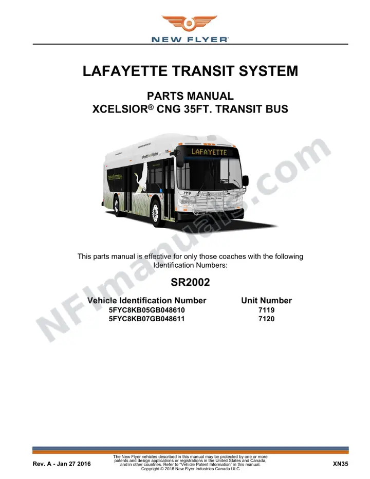 SR2002 Parts Manual, Lafayette Transit System first-page preview