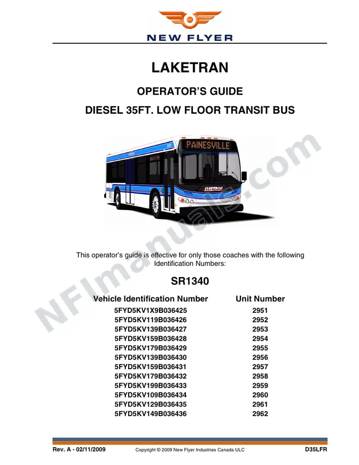 New Flyer D35LFR Manual Package - Laketran included manual preview