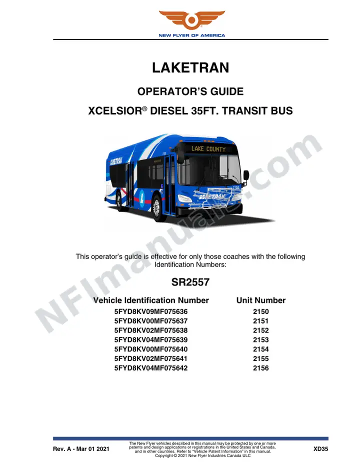 New Flyer XD35 Manual Package - Laketran included manual preview