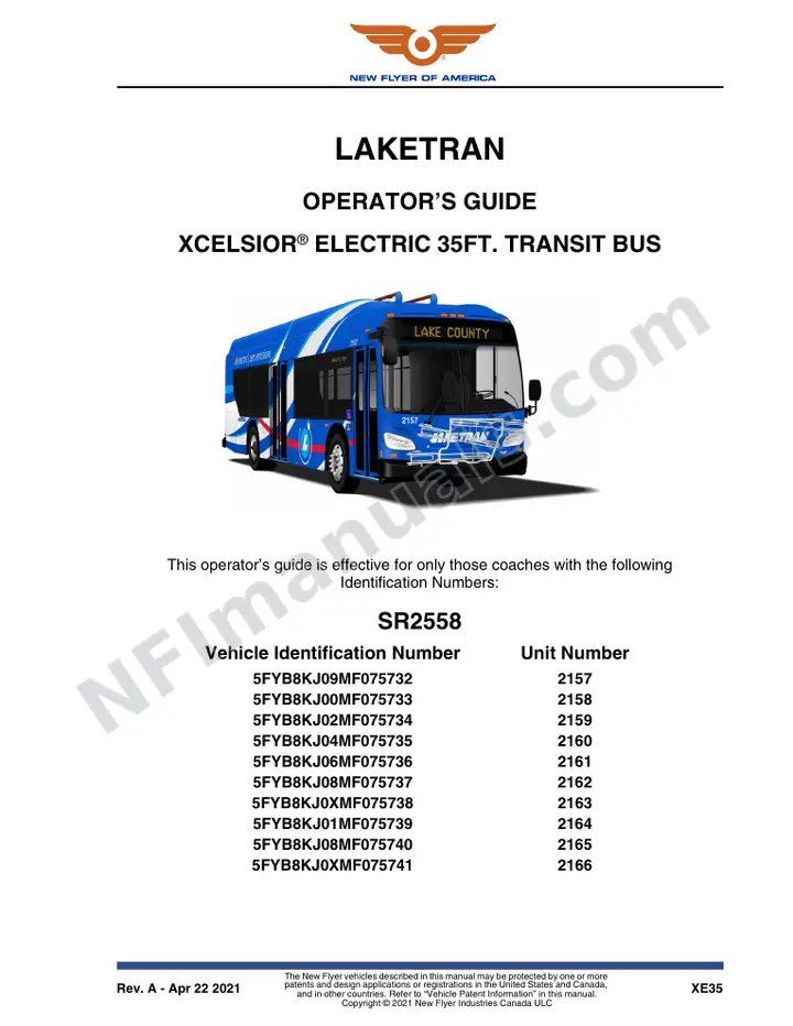 New Flyer XE35 Manual Package - Laketran included manual preview