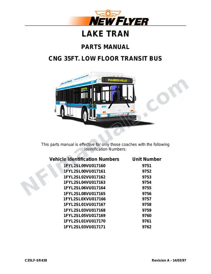 SR 438 Lake Tran Parts Manual first-page preview