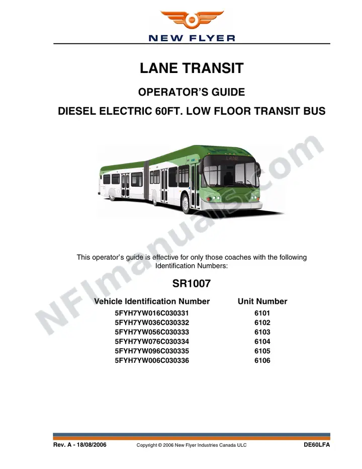 New Flyer DE60LFA Manual Package - Lane Transit District included manual preview