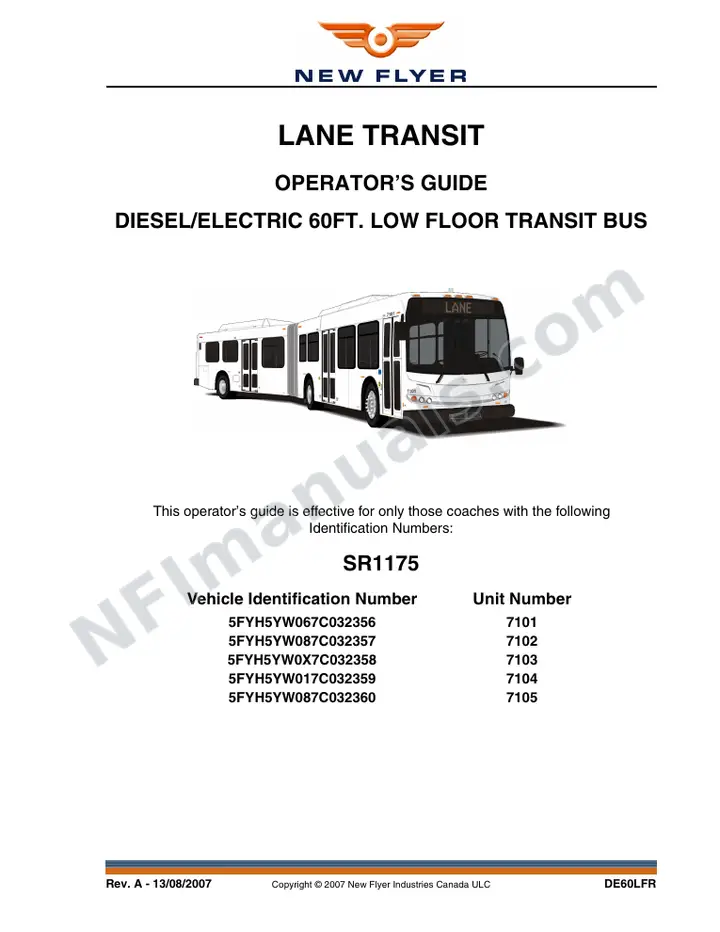 New Flyer DE60LFR Manual Package - Lane Transit District included manual preview