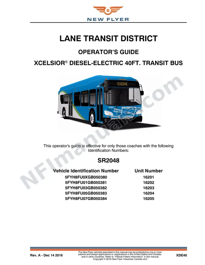 New Flyer XDE40 Manual Package - Lane Transit District included manual preview
