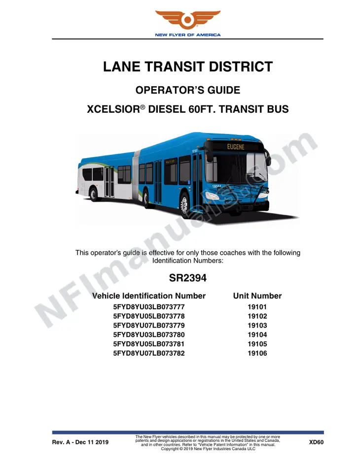 New Flyer XD60 Manual Package - Lane Transit District included manual preview