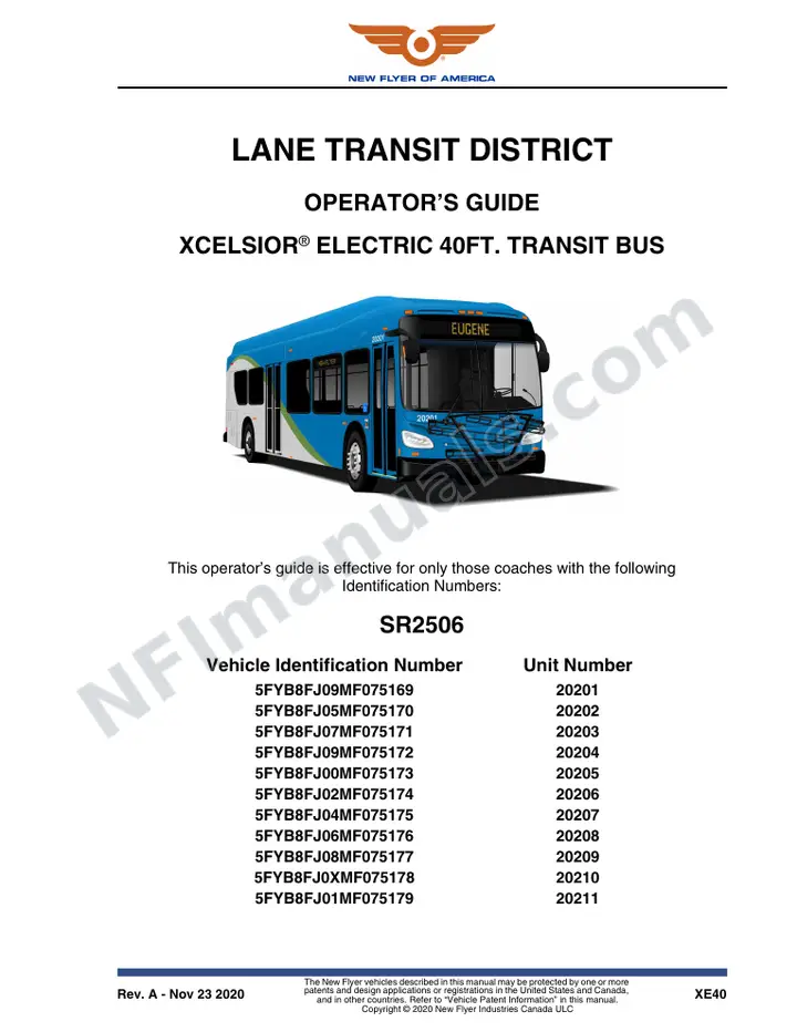 New Flyer XE40 Manual Package - Lane Transit District included manual preview