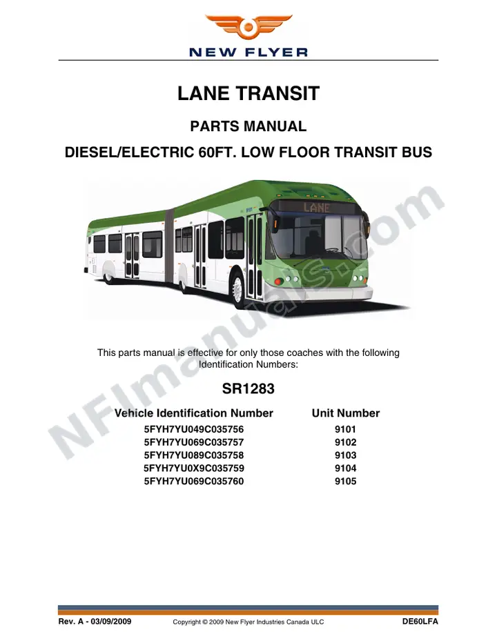 SR1283 Parts Manual, Lane Transit first-page preview