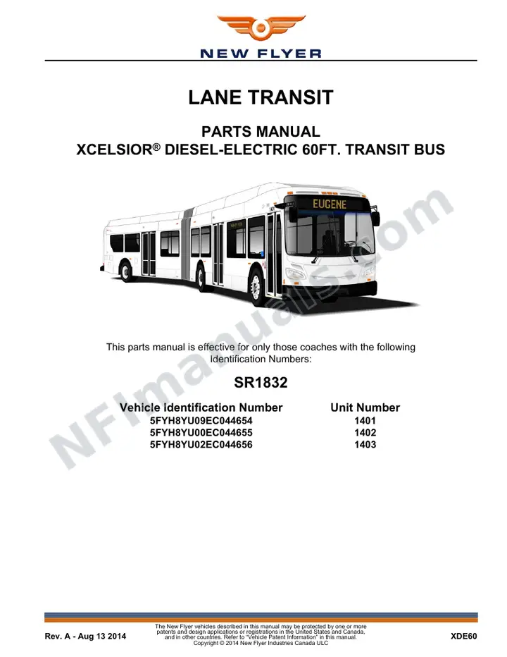 SR1832 Parts Manual, Lane Transit first-page preview