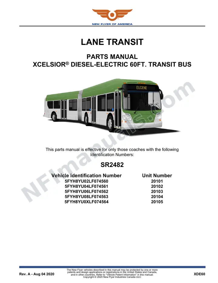 SR2482 Parts Manual, Lane Transit first-page preview