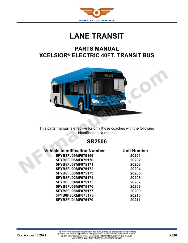SR2506 Parts Manual, Lane Transit first-page preview