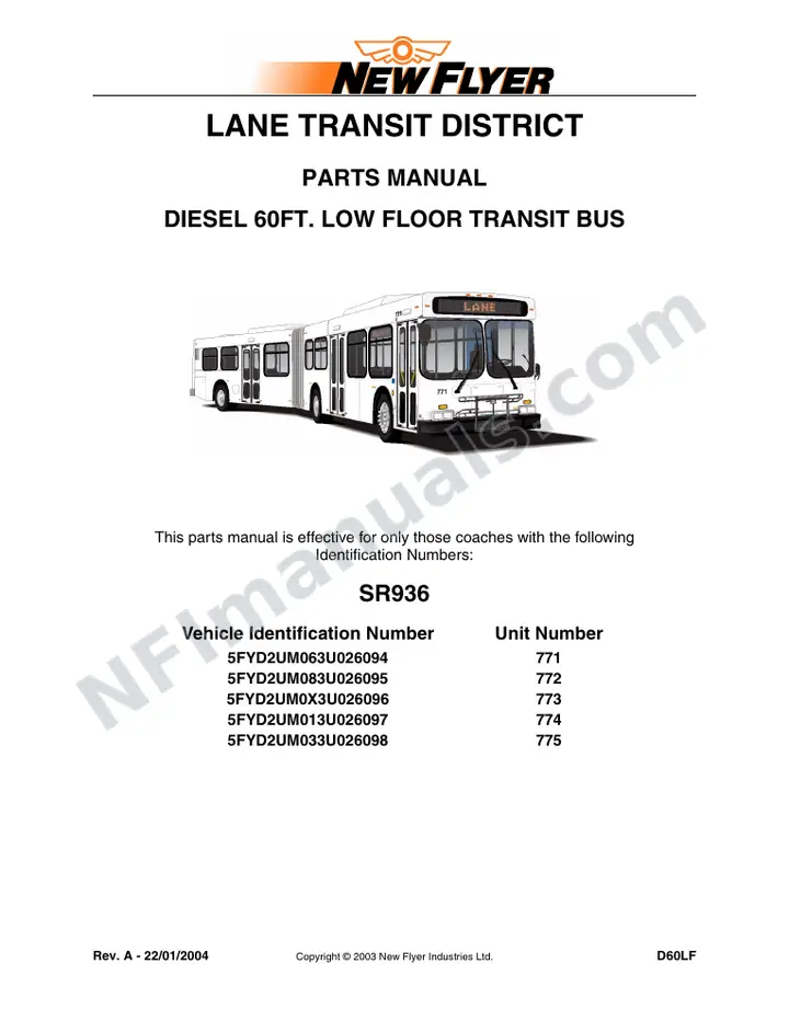 SR936 Parts Manual, Lane Transit District first-page preview