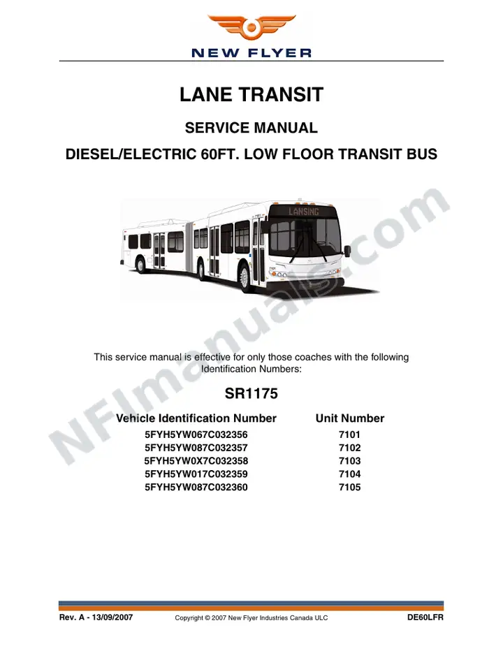 SR1175 Service Manual, Lane Transit first-page preview