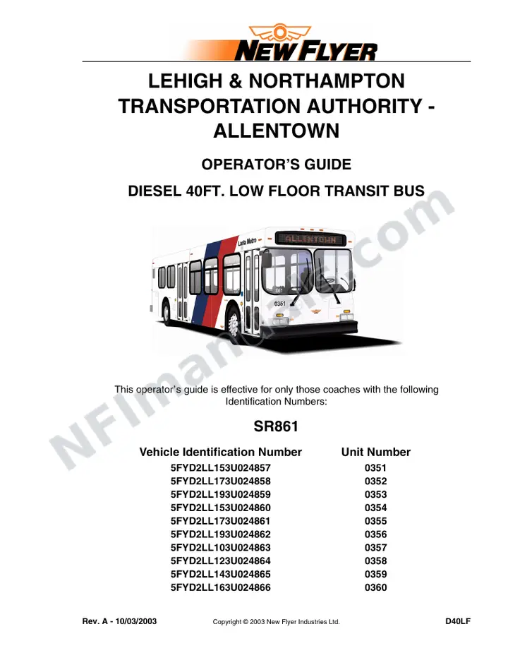 SR861 Operator's Guide, Lehigh & Northampton Transportation Authority (LANTA) first-page preview