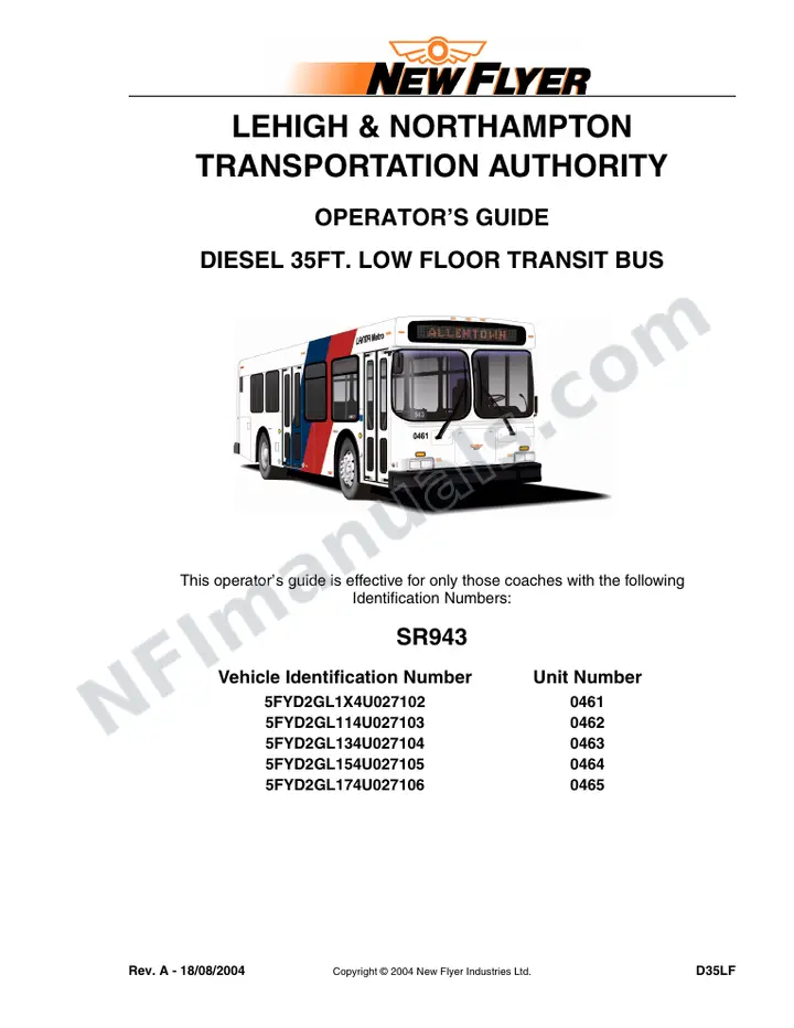 SR943 Operator's Guide, Lehigh & Northampton Transportation Authority (LANTA) first-page preview