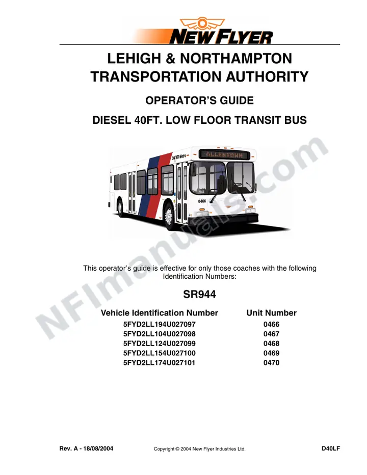SR944 Operator's Guide, Lehigh & Northampton Transportation Authority (LANTA) first-page preview