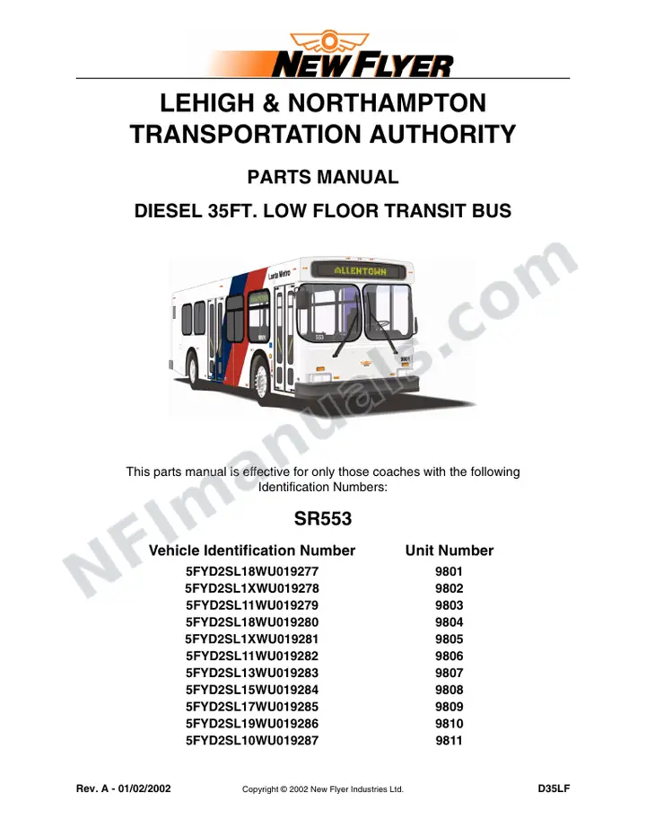SR553 Parts Manual, Lehigh & Northampton Transportation Authority (LANTA) first-page preview