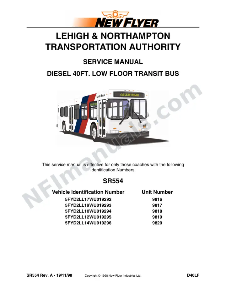 SR554 Service Manual, Lehigh & Northampton Transportation Authority (LANTA) first-page preview