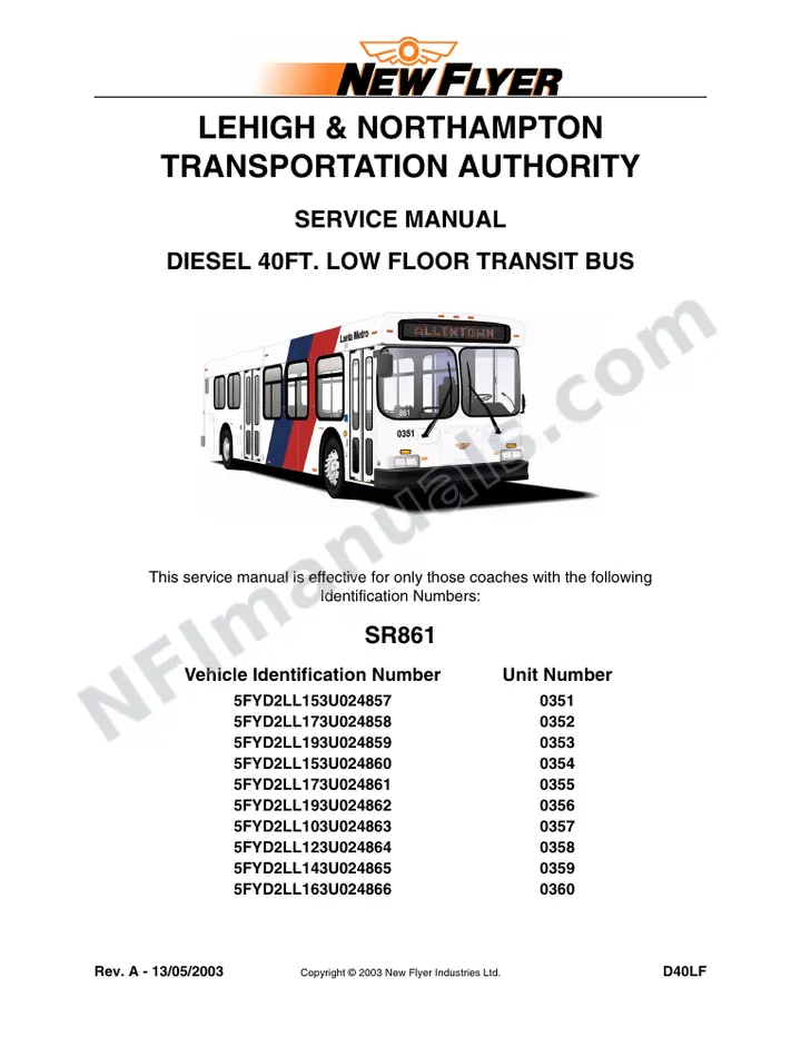 SR861 Service Manual, Lehigh & Northampton Transportation Authority (LANTA) first-page preview
