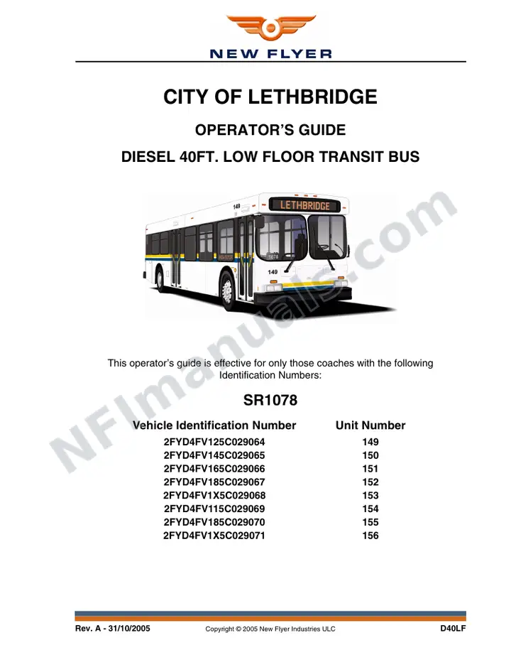 New Flyer D40LF Manual Package - Lethbridge Transit included manual preview