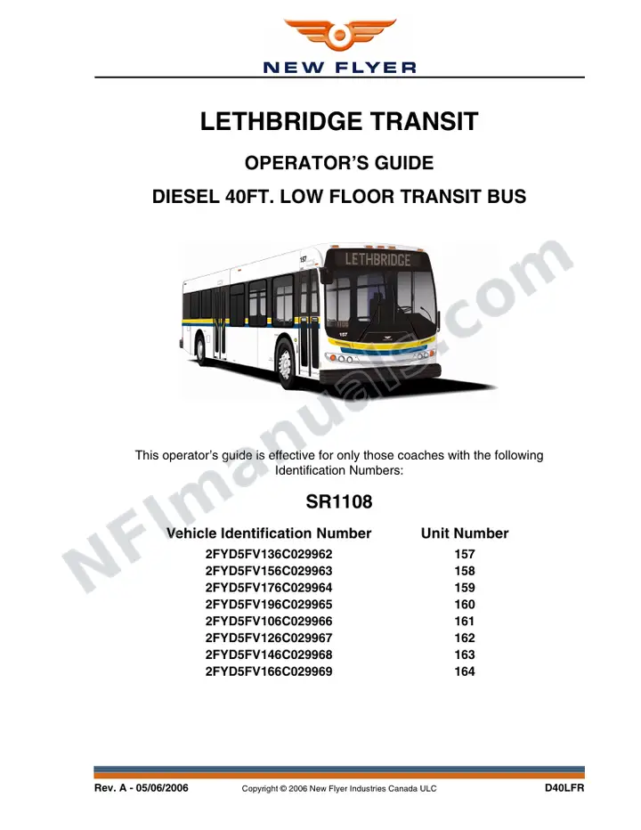 New Flyer D40LFR Manual Package - Lethbridge Transit included manual preview