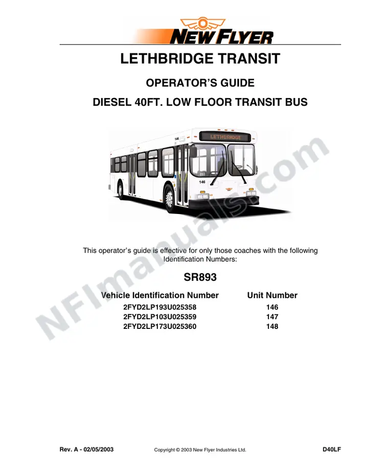 SR893 Operator's Guide, Lethbridge Transit first-page preview