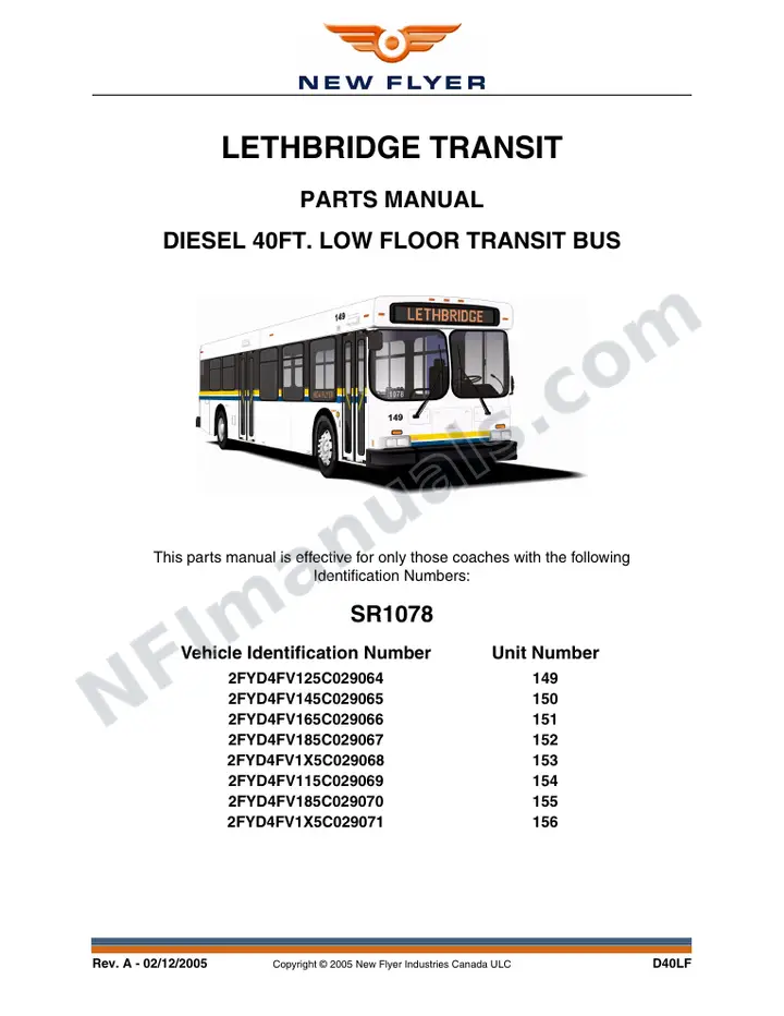 SR1078 Parts Manual, Lethbridge Transit first-page preview