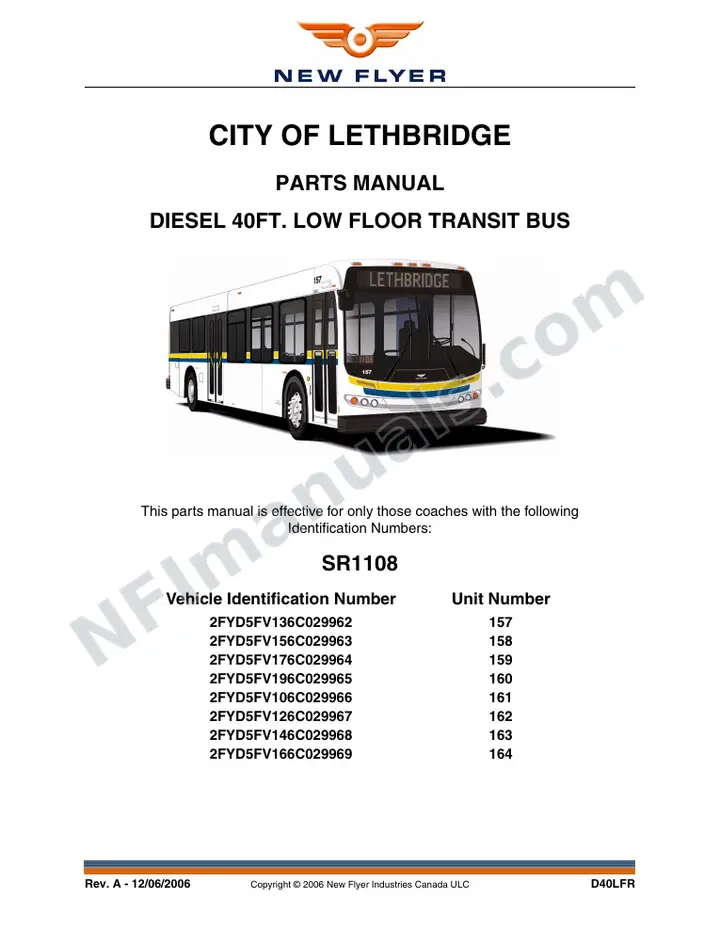 SR1108 Parts Manual, City of Lethbridge first-page preview