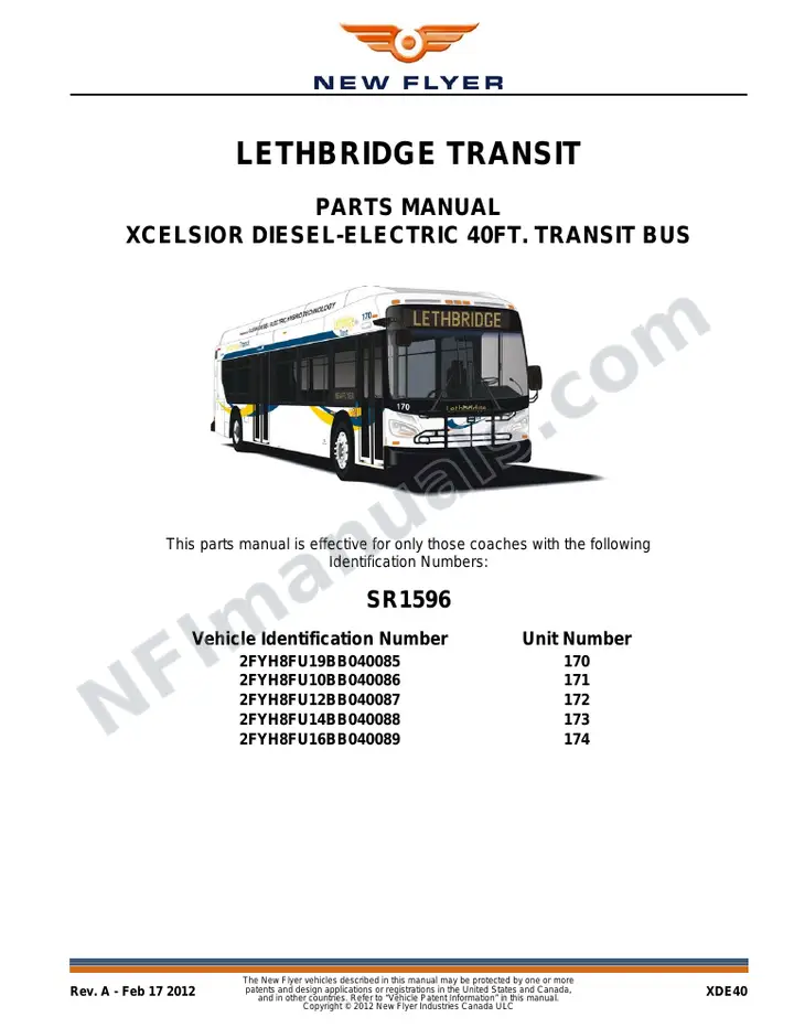 SR1596 Parts Manual, Lethbridge Transit first-page preview