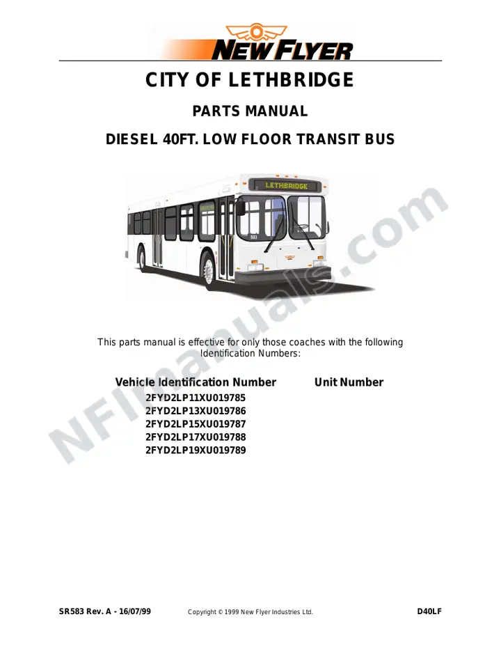 SR583 Parts Manual, City of Lethbridge first-page preview