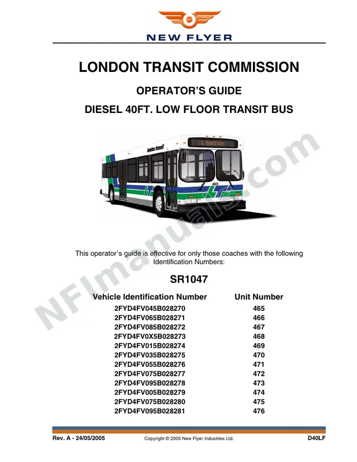 New Flyer D40LF Manual Package - London Transit Commission included manual preview