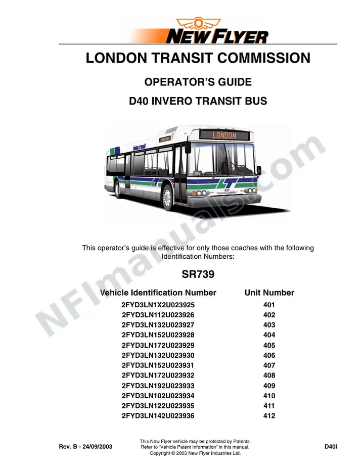 New Flyer D40i Manual Package - London Transit Commission included manual preview
